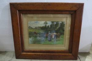 lot 96 image: Matted and framed young lady with c...
