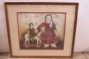 lot 98 image: Matted and framed picture of girl w...