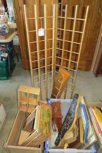 lot 105 image: Wood boxes, shelving jewelry box, f...