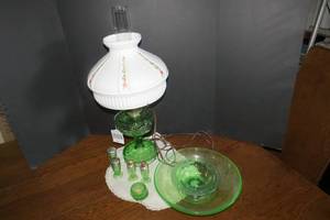 lot 154 image: Aladdin electrified lamp, green dep...