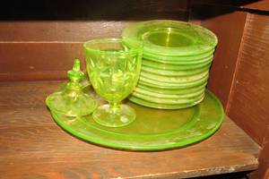 lot 158 image: Green depression glassware...