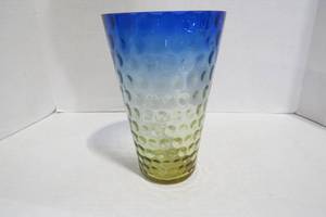 lot 165 image: Glass blue and amber thumbprint vas...
