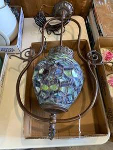 lot 136 image: Pendant  light, done in blues and g...