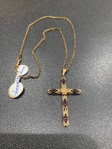 lot 211 image: Victorian cross necklace with ameth...