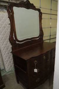 lot 60 image: Vintage dresser with beveled  mirro...