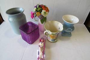 lot 180 image: Pottery and glass flower vases, art...