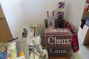 lot 203 image: Box and tote of Christmas items...