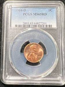 lot 14 image: 1964-D US LINCOLN CENT PCGS MS65RD