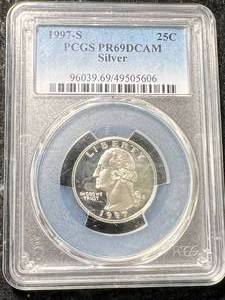 lot 26 image: 1997-S US PROOF SILVER QUARTER PCGS PR69DCAM