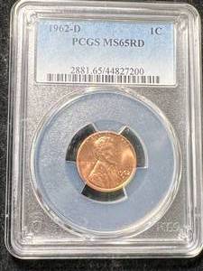 lot 42 image: 1962-D US LINCOLN CENT PCGS MS65RD