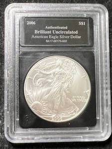 lot 49 image: 2006 AMERICAN SILVER EAGLE SLABBED BU