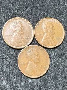 lot 66 image: 3 US WHEAT CENTS 1945P-D-S