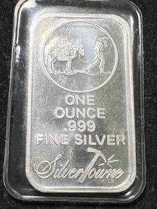 lot 67 image: 1 TROY OZ .999 FINE SILVER SILVERTOWNE BAR