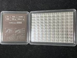 lot 87 image: 100 GRAMS .999 FINE SILVER VALCAMBI SUISSE BAR