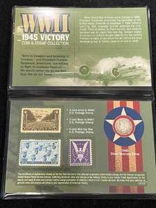 lot 89 image: 1945 WWII VICTORY COIN AND STAMP COLLECTION