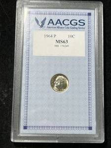 lot 90 image: 1964 US ROOSEVELT DIME AACGS MS63