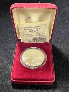 lot 92 image: 1991 US BILL OF RIGHTS COMMEM SILVER DOLLAR