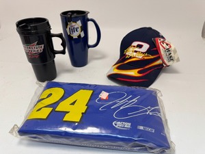 Jeff Gordon Sling Cooler, 2 Travel Mugs, Rare Rusty Wallace #2 Flames Hat