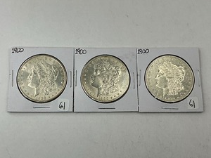 lot 61 image: 3x 1900 Morgan Silver Dollars