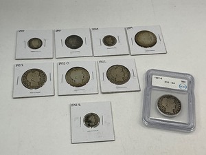 lot 66 image: 9pc Silver Barber Collection