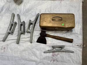lot 116 image: Dock Cleats, Hatchet and tool Box