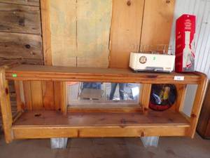 lot 133 image: Auto Dispenser and Device Wood Shelf with Mirror