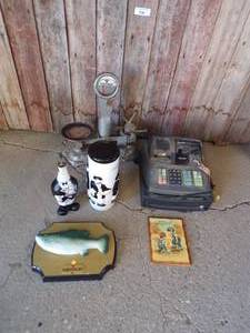 lot 136 image: Vintage Scale, Figurines, Cash Register, Decor and more