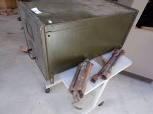 lot 69 image: Metal File Cabinet, Vintage Scale, Tools and Cart