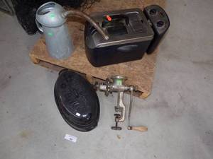 lot 62 image: Roaster, Oil Can, Oil Fryer Meat Grinder