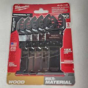 lot 12 image: New Milwaukee Multi-Tool Blade Set 5 Pack Wood Multi Material 49-25-1135