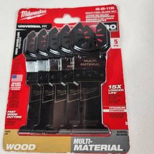 lot 13 image: New Milwaukee Multi-Tool Blade Set 5 Pack Wood Multi Material 49-25-1135