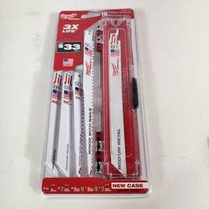 lot 26 image: New Milwaukee Sawzall Blade Set 10 Piece With Case 49-22-1110
