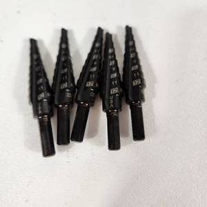 lot 46 image: Lot Of Five New Step Drill Bits For Drilling Multiple Size Holes In Thin Materials Like Metal