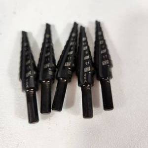 lot 48 image: Lot Of Five New Step Drill Bits For Drilling Multiple Size Holes In Thin Materials Like Metal