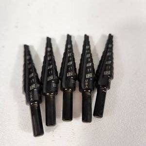 lot 50 image: Lot Of Five New Step Drill Bits For Drilling Multiple Size Holes In Thin Materials Like Metal
