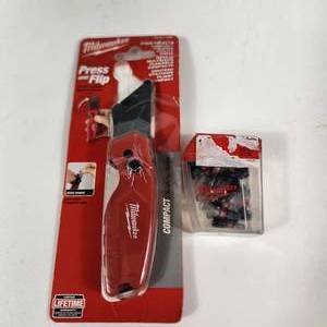 lot 66 image: Lot Of Two Open Box Milwaukee Tools Press And Flip Fastback Compact Folding Utility Knife And Shockwave Insert Bits