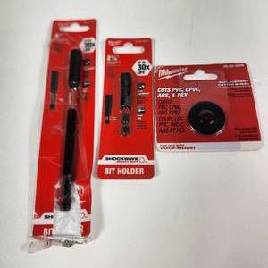 lot 68 image: Lot Of Three Milwaukee Items 6 Drill Bit 48-32-4511 Open Package, 2-38 Impact Magnetic Bit Holder New And New Replacement Cutter Wheel 48-22-4206