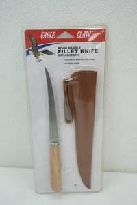 lot 354 image: Eagle Claw Wood Handle Fillet Knife with Sheath (NEW)