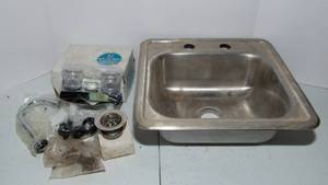 lot 47 image: Stainless Steel Sink with Drain and Faucet  15 x 15