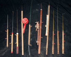 lot 70 image: Wooden Ice Fishing Rods  Mixed Condition