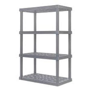 lot 33 image: IRIS 4-Tier Large Plastic Garage Storage Shelving Unit, Gray (18 W x 56 H x 36 D)   Customer Returns See Pictures