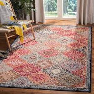 lot 38 image: Montage RedAqua 4 ft. x 6 ft. Bohemian Border IndoorOutdoor Patio Area Rug by SAFAVIEH  Customer Returns See Pictures