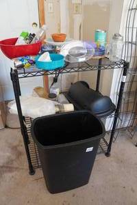 lot 416 image: Metal Wire Shelf with Assorted Housewares