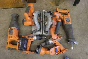 lot 397 image: Ridgid Power Tools - Drill, Saws, Flashlight