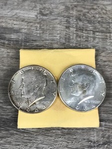 lot 258 image: 2- 1964 Kennedy Half Dollar Silver Coins