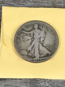 lot 260 image: 1918 D Walking Liberty Half Dollar, a silver coin issued by the United States Mint