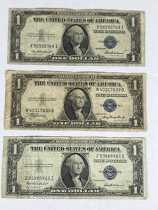 lot 305 image: 3 - Blue Seal 1 Dollar Silver Certificates
