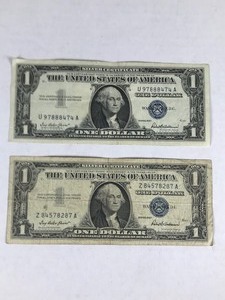 lot 309 image: 2 - 1957 Series Blue Seal 1 Dollar Silver Certificates