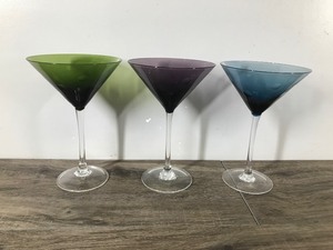 lot 313 image: Set of 3 WATERFORD Marquis POLKA DOT AMETHYST MARTINI GLASS, Cut Blown Crystal