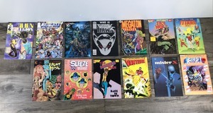 lot 341 image: Lot of 13 Comic Books - The Alien Legion - Wild Cats - Darkness - Sky Wolf - Shadowhawk - Megaton Man - Titans Index - Night Music - Sleeze Brothers - The Masked Man - Venture - Mister X - First Six Pack